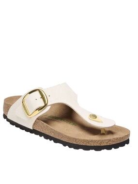 🆕 Birkenstock Gizeh Big Buckle Rivet Logo Sandals Vegan Canvas Ivory